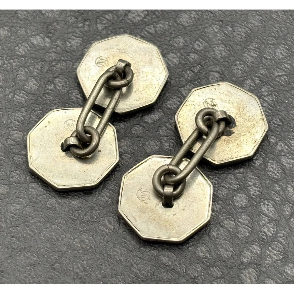Vintage Art Deco Mother of Pearl Octagonal Cufflinks Silver Tone